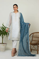 DA-2015 SKY BLUE EMBROIDERED KURTA  WITH DUPATTA